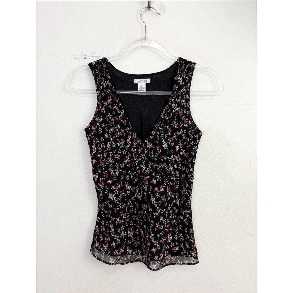 Vintage 90s Y2K Harold's Silk Butterfly Print Surplice Blouse Size 2